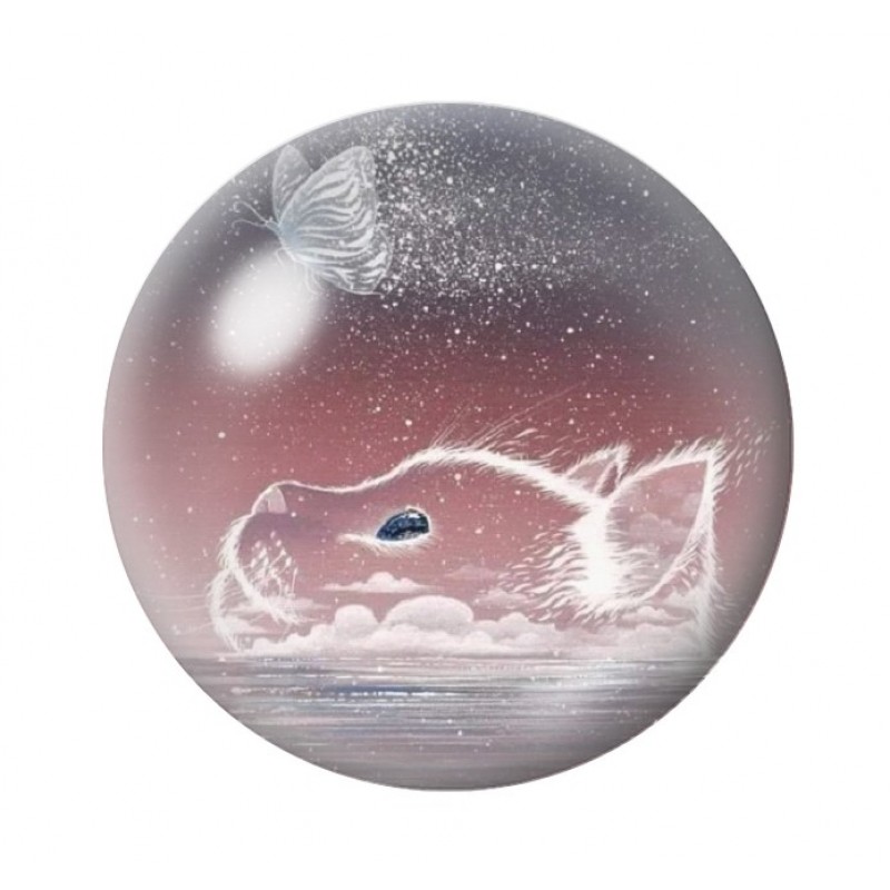 Cabochon en Verre Illustré Chat Papillon 12 à 25mm