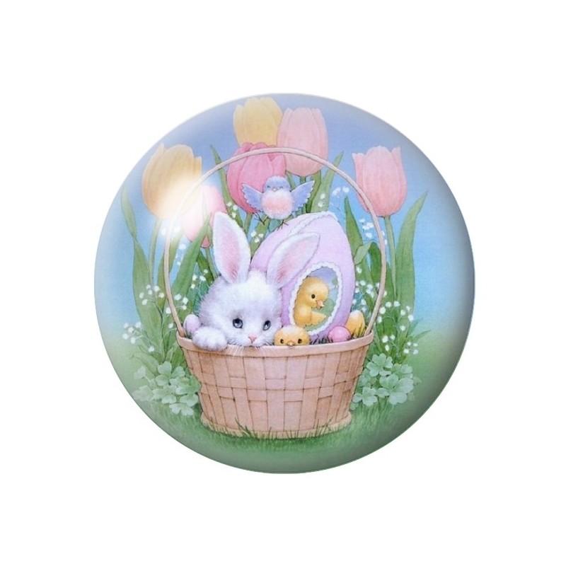 Cabochon en Verre Illustré Lapin Pâques 12 à 25mm
