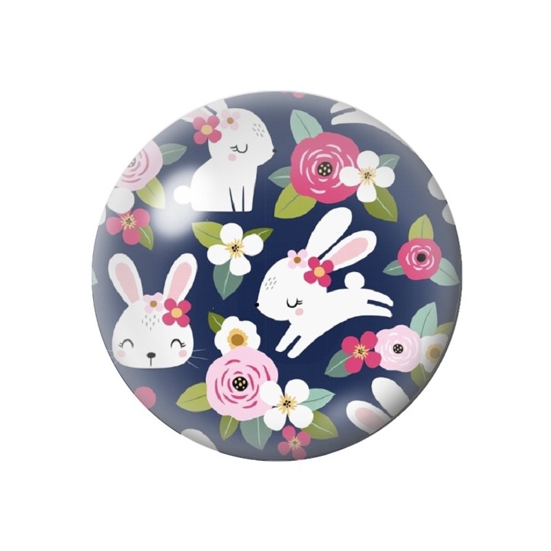 Cabochon en Verre Illustré Lapins Pâques 12 à 25mm