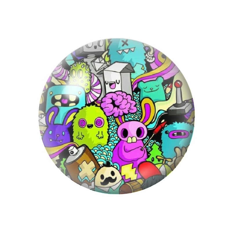 Cabochon en Verre Illustré Monstres Halloween 12 à 25mm