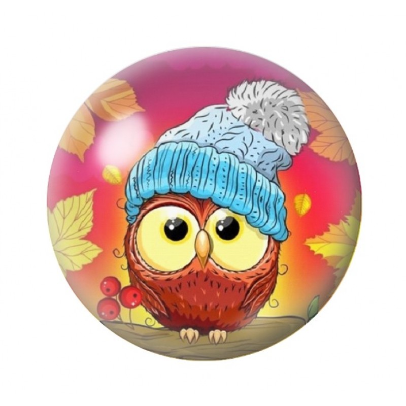 Cabochon en Verre Illustré Hibou Automne 12 à 25mm