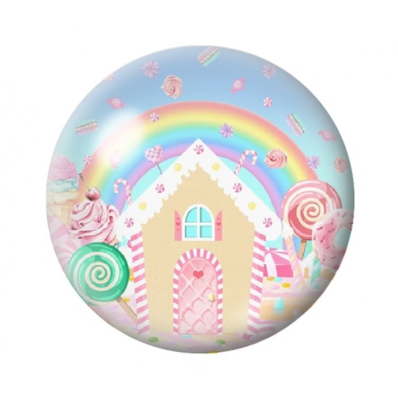 Cabochon en Verre Illustré Maison Sucreries Arc-en-ciel 12 à 25mm