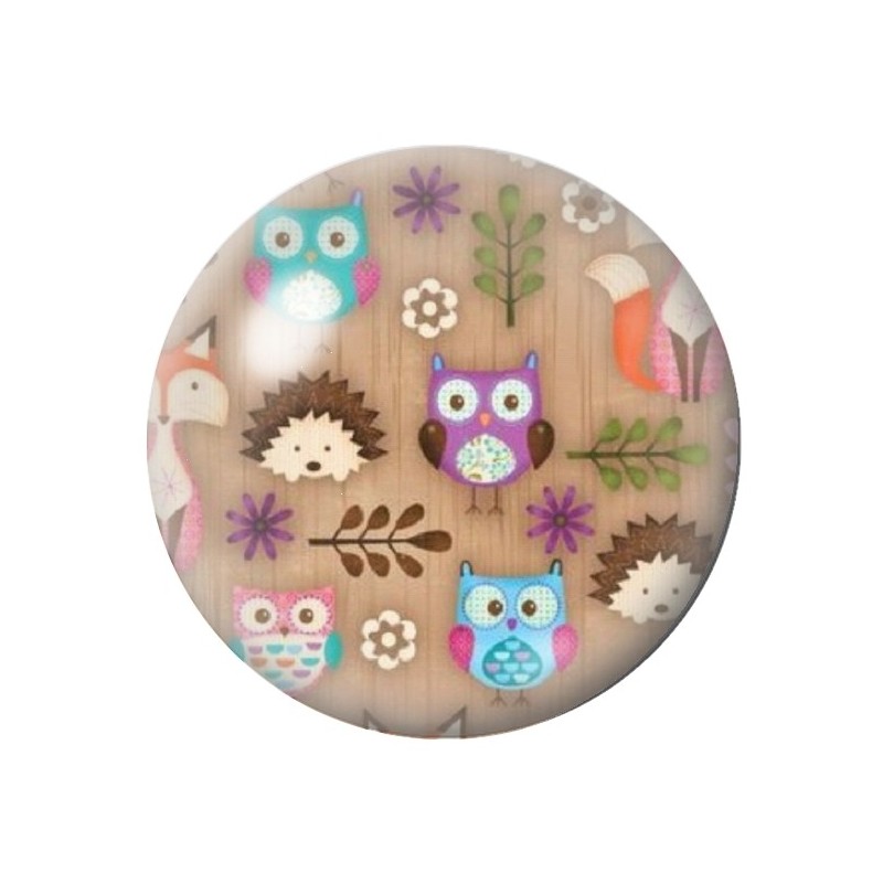 Cabochon en Verre Illustré Hérissonx Hiboux 12 à 25mm