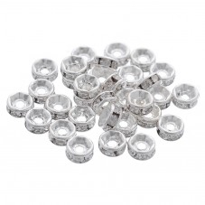 100 Perles Intercalaires en Métal Argenté avec Strass 6mm
