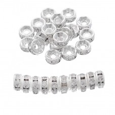 100 Perles Intercalaires en Métal Argenté avec Strass 6mm