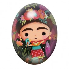 Cabochon en Verre Illustré Frida Kahlo Kawaii avec Petit Singe 13x18, 18x25 ou 30x40mm pour la création de bijoux fantaisie - DI