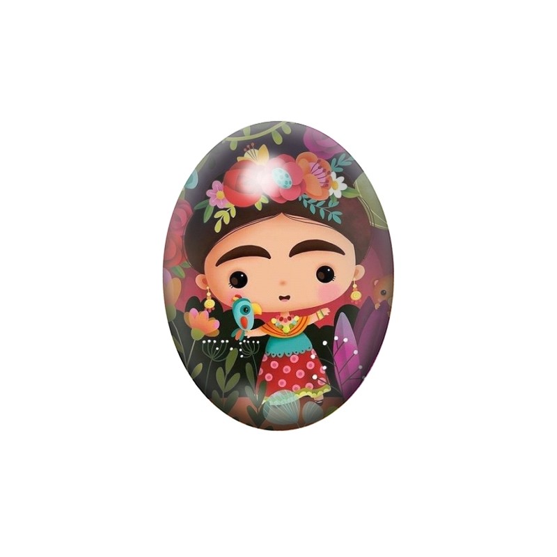 Cabochon en Verre Illustré Frida Kahlo 13x18, 18x25 ou 30x40mm
