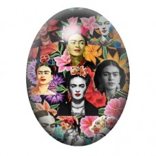 Cabochon en Verre Illustré Frida Kahlo Collage de Portraits Fleuris 13x18, 18x25 ou 30x40mm pour la création de bijoux fantaisie
