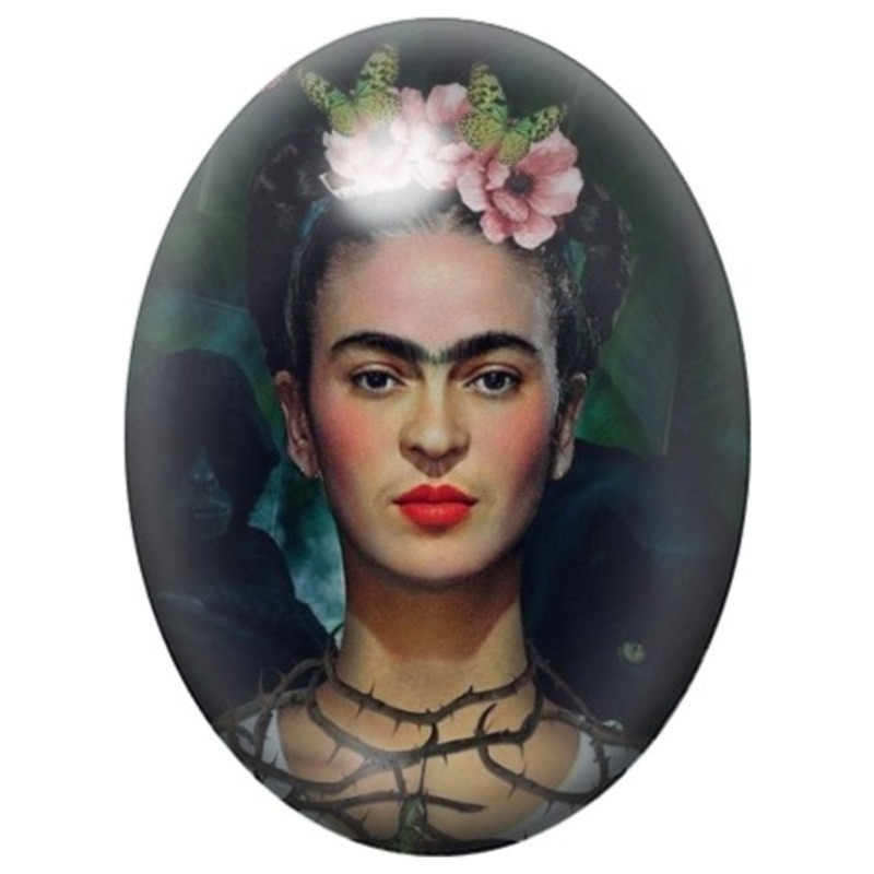 Cabochon en Verre Illustré Frida Kahlo au Collier Graphique 13x18, 18x25 ou 30x40mm