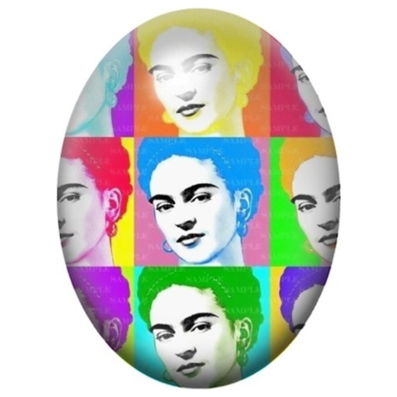 Cabochon en Verre Illustré Frida Kahlo Pop Art Multicolore 13x18, 18x25 ou 30x40mm