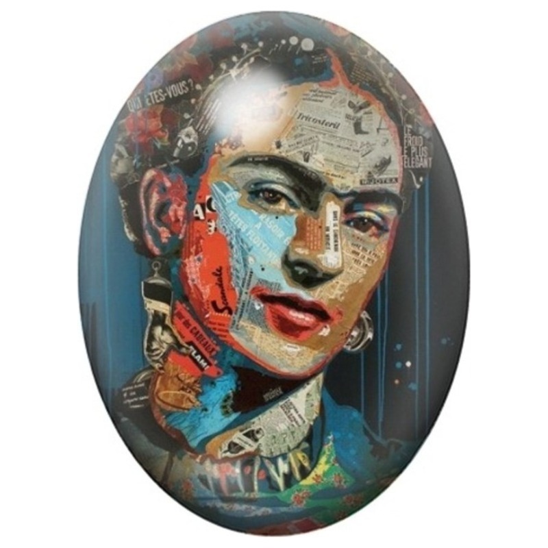 Cabochon en Verre Illustré Frida Kahlo Portrait Mécanique 13x18, 18x25 ou 30x40mm