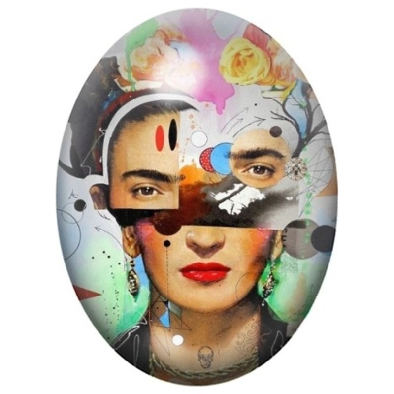 Cabochon en Verre Illustré Frida Kahlo Visage en Fragments Surréalistes 13x18, 18x25 ou 30x40mm
