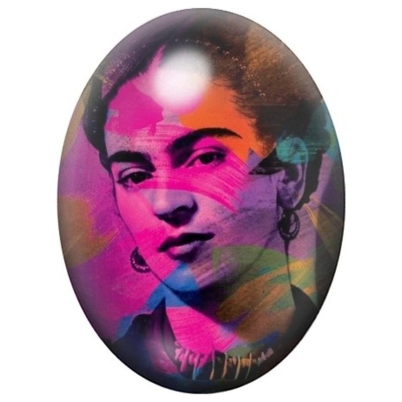 Cabochon en Verre Illustré Frida Kahlo Double Exposition Rose et Violet 13x18, 18x25 ou 30x40mm