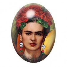 Cabochon en Verre Illustré Frida Kahlo aux Boucles Crâne 13x18, 18x25 ou 30x40mm pour la création de bijoux fantaisie - DIY
