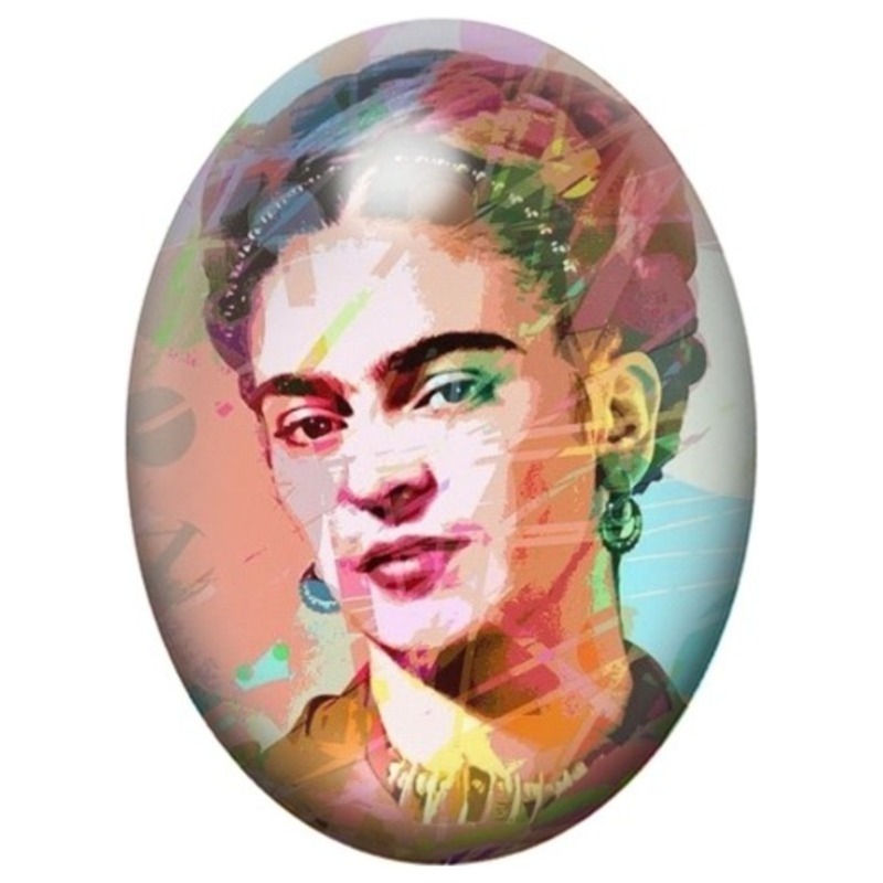 Cabochon en Verre Illustré Frida Kahlo Portrait Aquarelle 13x18, 18x25 ou 30x40mm