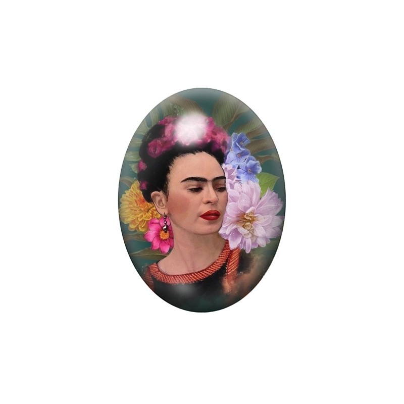 Cabochon en Verre Illustré Frida Kahlo 13x18, 18x25 ou 30x40mm