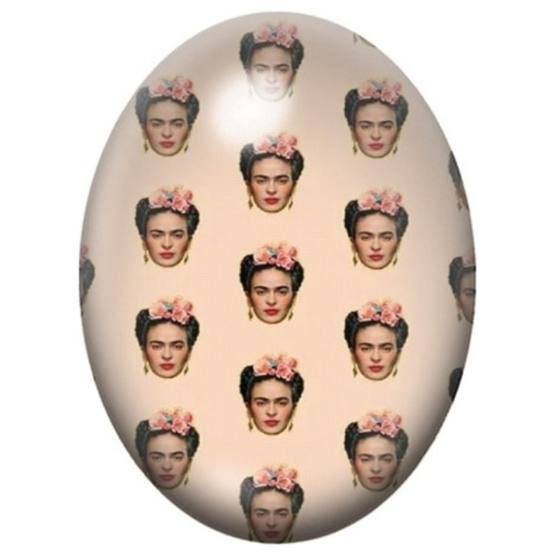 Cabochon en Verre Illustré Frida Kahlo Motif de Petits Portraits 13x18, 18x25 ou 30x40mm