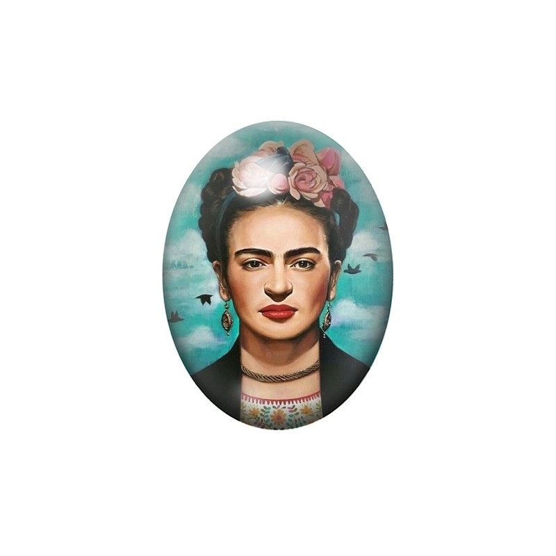 Cabochon en Verre Illustré Frida Kahlo 13x18, 18x25 ou 30x40mm