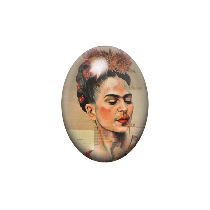 Cabochon en Verre Illustré Frida Kahlo 13x18, 18x25 ou 30x40mm
