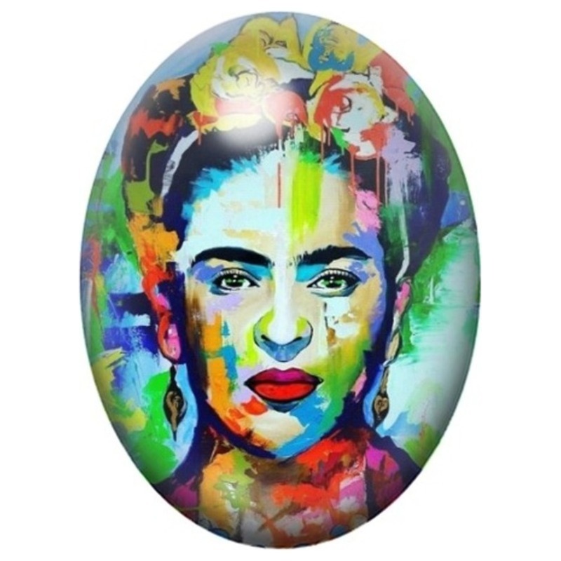 Cabochon en Verre Illustré Frida Kahlo Portrait Pop Multicolore 13x18, 18x25 ou 30x40mm