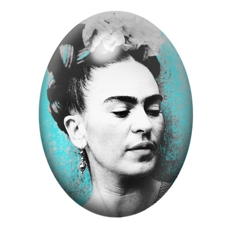 Cabochon en Verre Illustré Frida Kahlo Profil Noir et Blanc aux Papillons 13x18, 18x25 ou 30x40mm