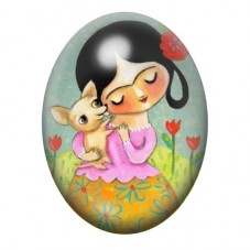 Cabochon en Verre Illustré Frida Kahlo avec Petit Chien 13x18, 18x25 ou 30x40mm pour la création de bijoux fantaisie - DIY
