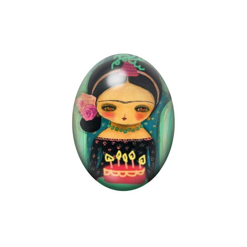 Cabochon en Verre Illustré Frida Kahlo 13x18, 18x25 ou 30x40mm