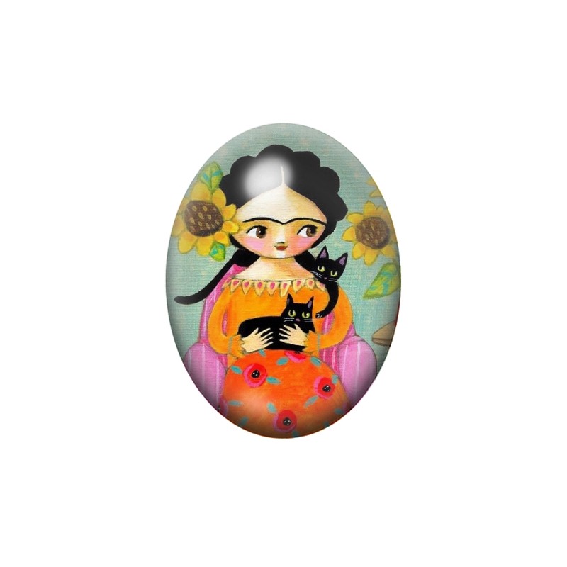 Cabochon en Verre Illustré Frida Kahlo 13x18, 18x25 ou 30x40mm