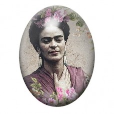 Cabochon en Verre Illustré Frida Kahlo Portrait Vintage aux Fleurs Roses 13x18, 18x25 ou 30x40mm pour la création de bijoux fant