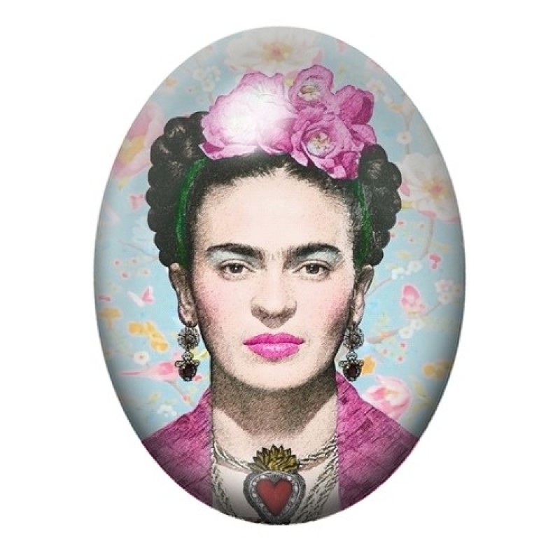 Cabochon en Verre Illustré Frida Kahlo au Collier Cœur 13x18, 18x25 ou 30x40mm