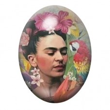 Cabochon en Verre Illustré Frida Kahlo avec Perroquet 13x18, 18x25 ou 30x40mm pour la création de bijoux fantaisie - DIY