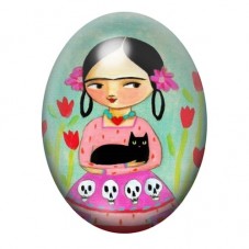 Cabochon en Verre Illustré Frida Kahlo avec Chat Noir 13x18, 18x25 ou 30x40mm pour la création de bijoux fantaisie - DIY