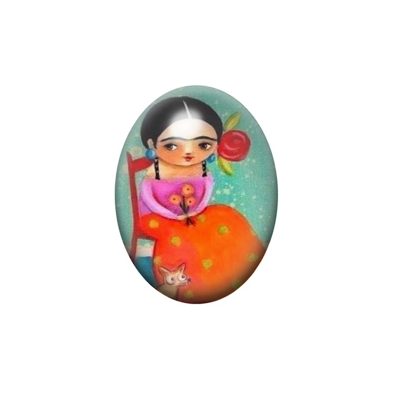 Cabochon en Verre Illustré Frida Kahlo 13x18, 18x25 ou 30x40mm