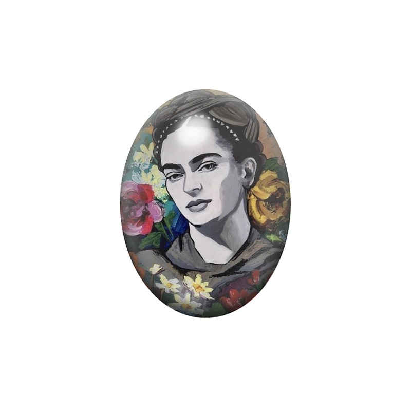 Cabochon en Verre Illustré Frida Kahlo 13x18, 18x25 ou 30x40mm
