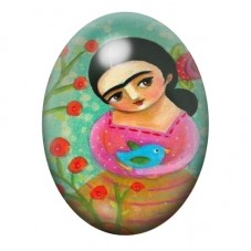 Cabochon en Verre Illustré Frida Kahlo en Robe Rose 13x18, 18x25 ou 30x40mm pour la création de bijoux fantaisie - DIY