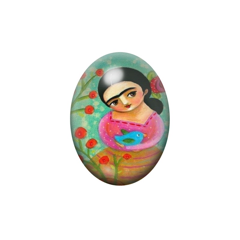 Cabochon en Verre Illustré Frida Kahlo 13x18, 18x25 ou 30x40mm