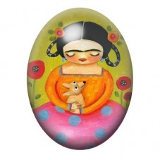 Cabochon en Verre Illustré Frida Kahlo avec Chat Roux 13x18, 18x25 ou 30x40mm pour la création de bijoux fantaisie - DIY