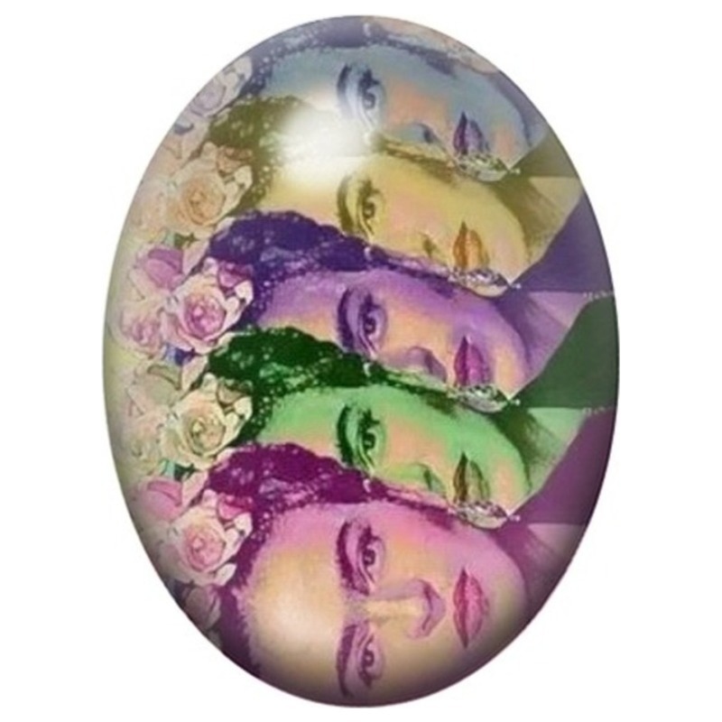 Cabochon en Verre Illustré Frida Kahlo Collage Multicolore 13x18, 18x25 ou 30x40mm