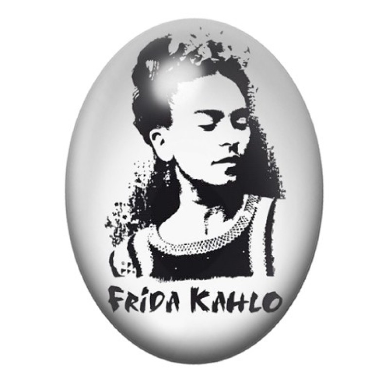 Cabochon en Verre Illustré Frida Kahlo Portrait Graphique Noir et Blanc 13x18, 18x25 ou 30x40mm