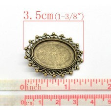 Support Broche Bronze Ornementé pour Cabochon Ovale 18x25mm