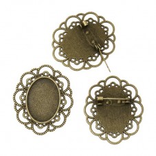 Support Broche Ajouré Bronze pour Cabochon Ovale 18x25mm