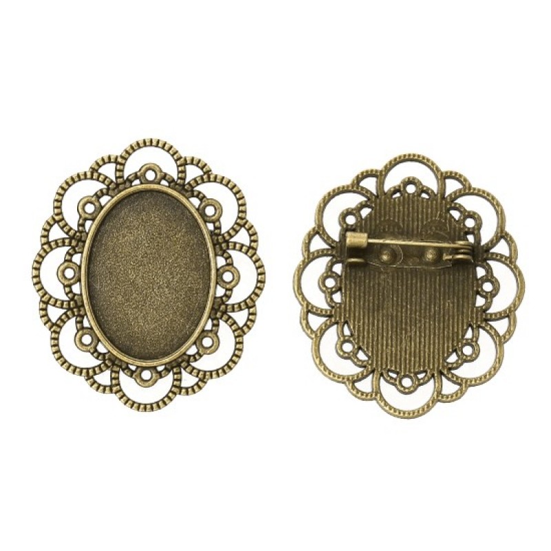 Support Broche Ajouré Bronze pour Cabochon Ovale 18x25mm
