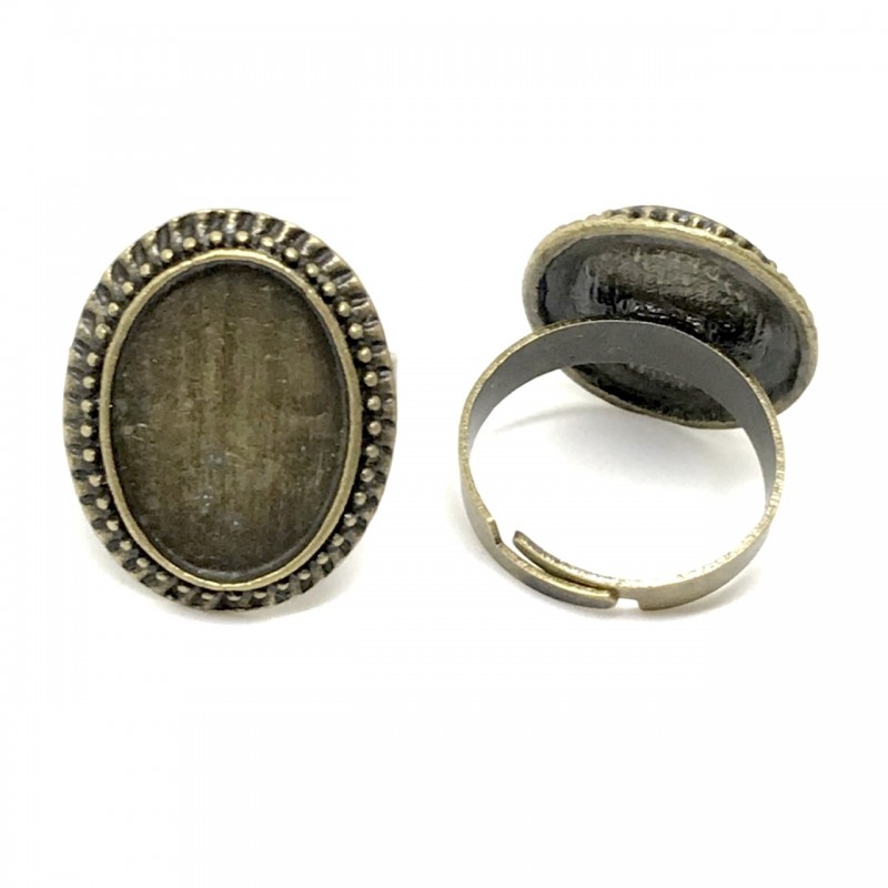 Support Bague Ajustable Bronze pour Cabochon Ovale 13x18mm