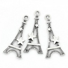 4 Breloques Tour Eiffel Argentées 29x13mm