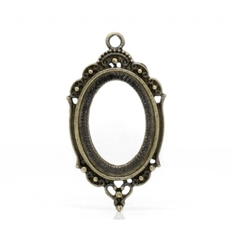Support Pendentif Bronze Ajouré pour Cabochon Ovale 18x25mm