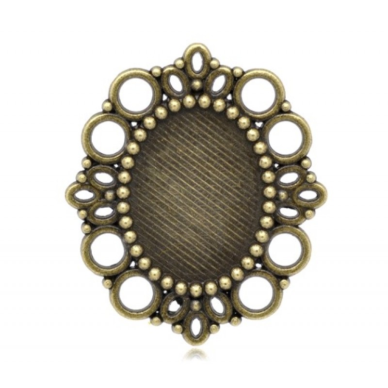 Support Connecteur Bronze Ornementé pour Cabochon Ovale 18x25mm