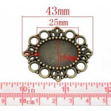 Support Connecteur Bronze Ornementé pour Cabochon Ovale 18x25mm