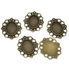 Support Connecteur Bronze Ornementé pour Cabochon Ovale 18x25mm