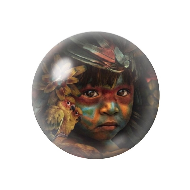  Cabochon en Verre Illustré Exotique Enfant Amérindien 12 à 25mm