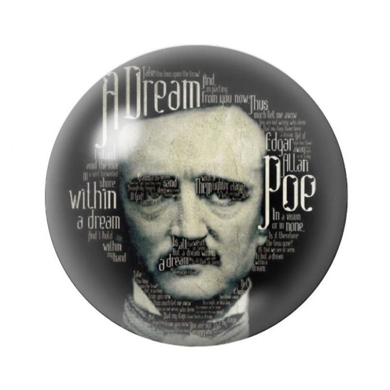 Cabochon en Verre Illustré Edgar Allan Poe 12 à 25mm